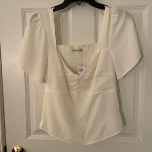 Abercrombie & Fitch Ivory Puff Sleeve Smocked Back Top – Size Medium